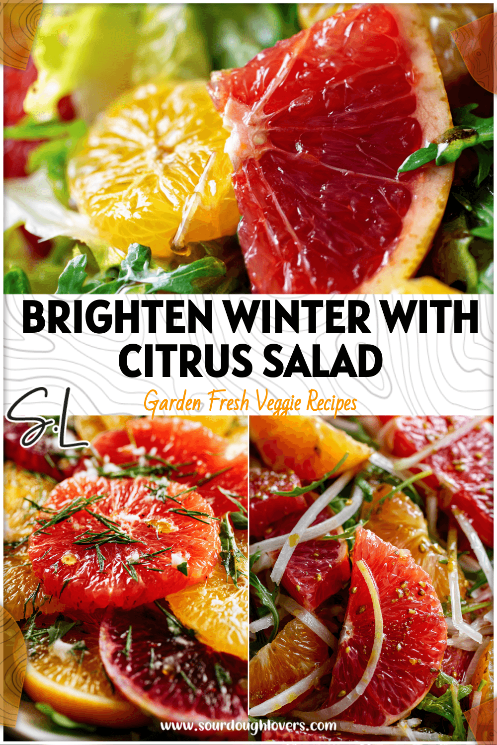 Colorful winter citrus salad with grapefruit slices, honey drizzle, and fresh greens as seasonal salad toppings.