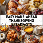 A cozy fall breakfast spread with pastries, fruit, and warm drinks arranged for Thanksgiving morning. 26