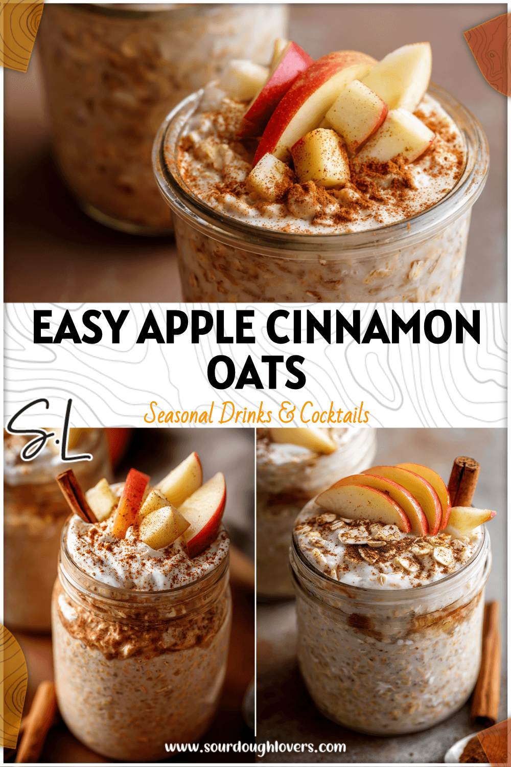 Jar of apple cinnamon overnight oats topped with apple slices and cinnamon, the perfect cold oats overnight meal. 2026