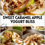 Caramel Apple Yogurt Bowl with Greek yogurt, sliced Granny Smith apple, and cinnamon drizzle.