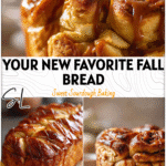 Warm brioche cinnamon pull-apart bread drizzled with caramel and filled with apple slices. 2026