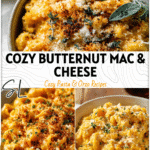 Creamy Butternut Squash Mac & Cheese for Cozy Fall Dinners 5 Creamy Butternut Squash Mac and Cheese in a bowl topped with golden cheese and herbs for a cozy fall dinner.