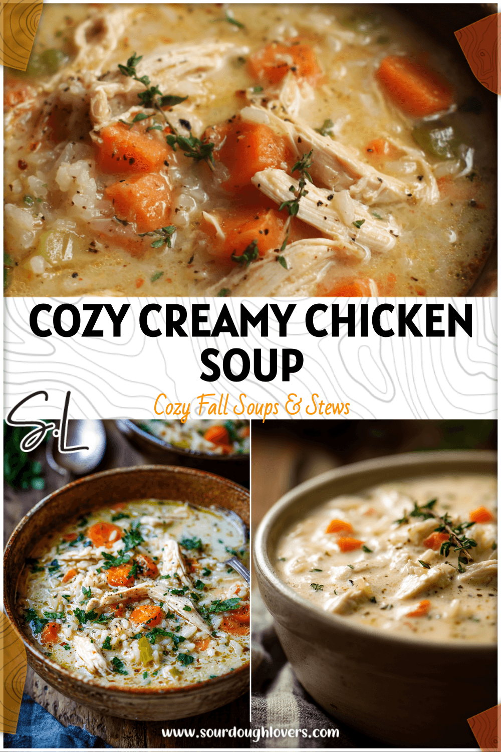 Bowl of creamy chicken and rice soup made with bone broth and tender vegetables in a rustic kitchen setting 2026