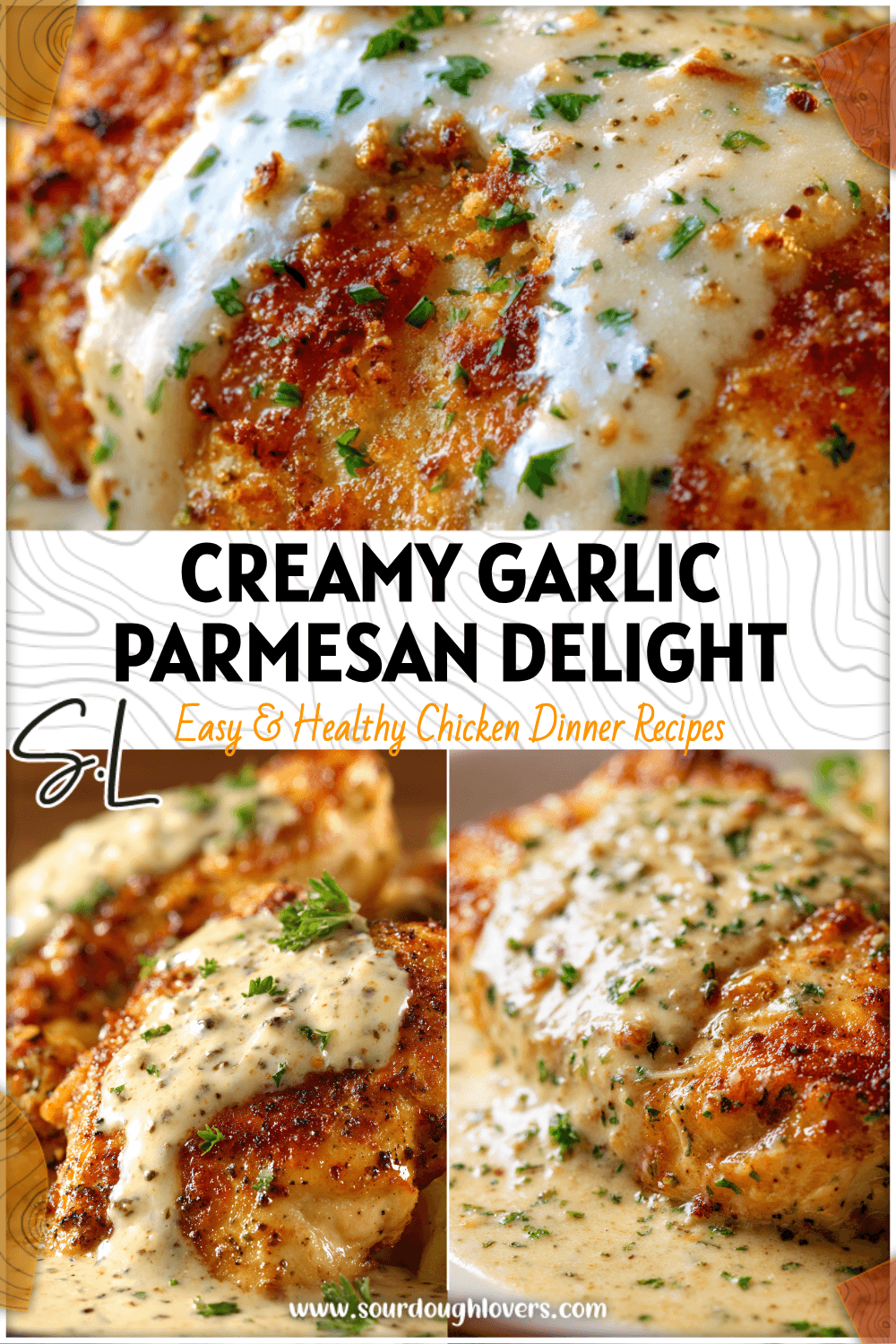 Golden Parmesan Chicken topped with creamy garlic sauce inspired by Longhorn Steakhouse flavors. 26