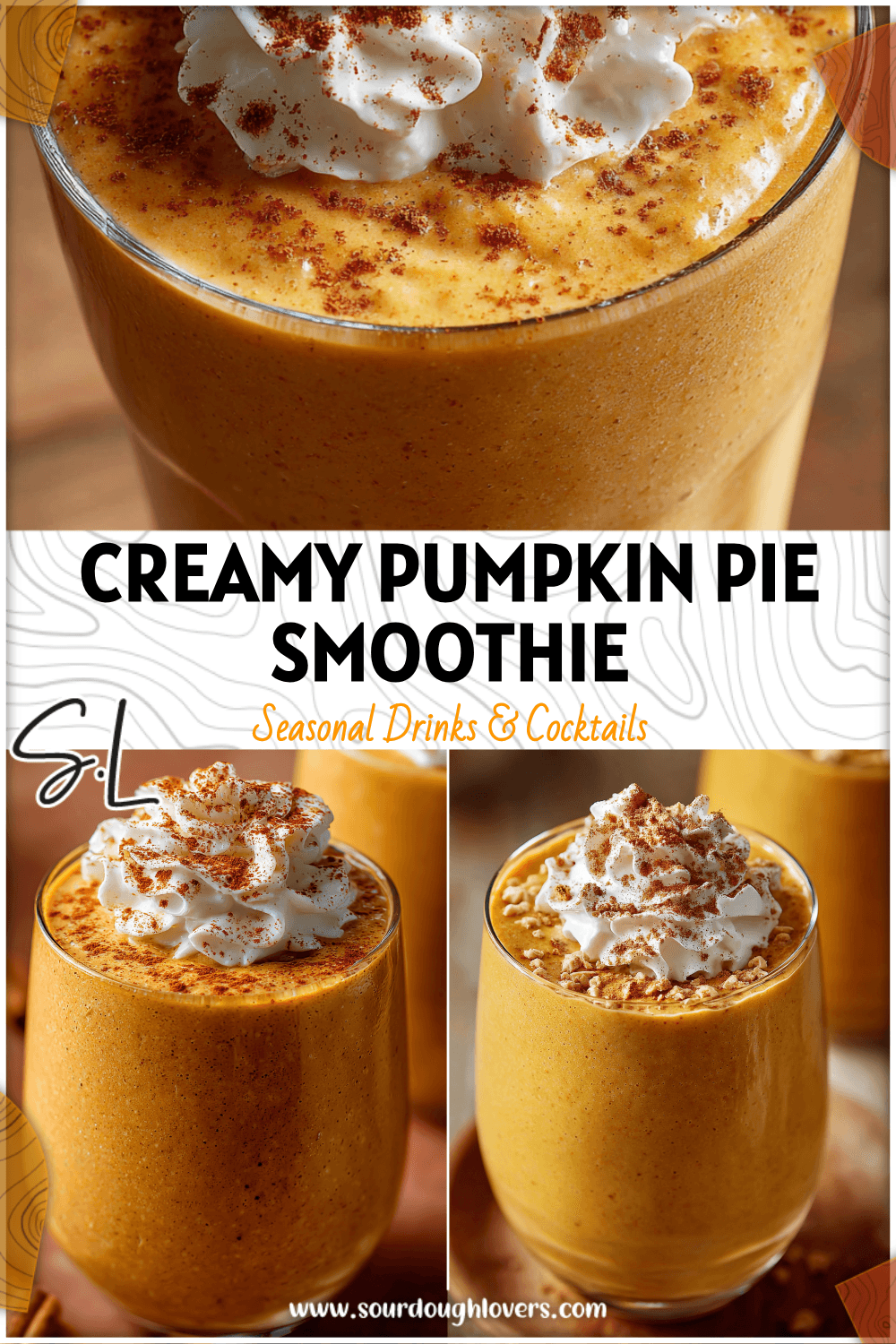 A creamy pumpkin pie smoothie topped with cinnamon and whipped cream served in a glass for a Thanksgiving smoothie recipe. 2026