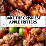 Golden crispy apple fritters dusted with sugar on a plate, made with fresh apples and apple cider. 26