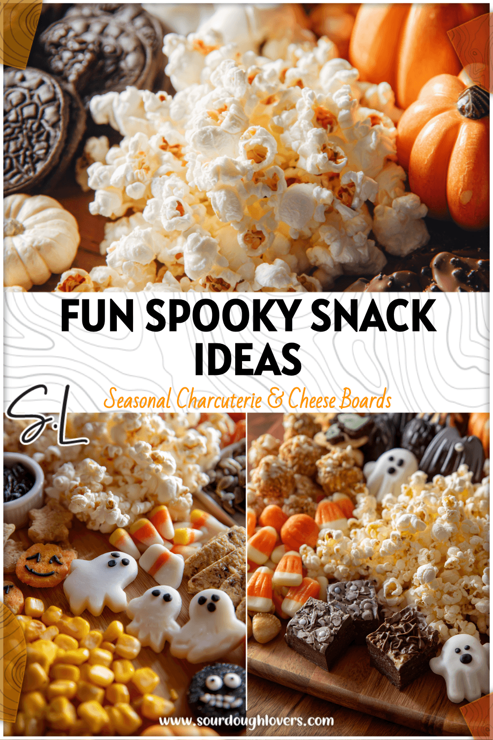 Halloween snack board with spooky food treats, popcorn, and healthy Halloween goodies ready for movie night. 26