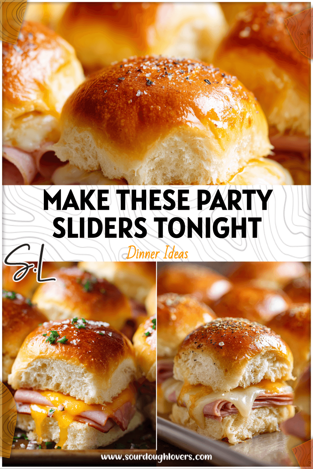 Golden baked easy ham and cheese sliders stacked on a tray with melted cheese and glossy topping. 2026