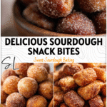 Close-up of warm Sourdough Pretzel Bites dusted with cinnamon sugar and served in a rustic bowl. 2026