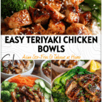 Bowls of teriyaki chicken served with rice and bright steamed vegetables for a healthy easy meal prep. 2026