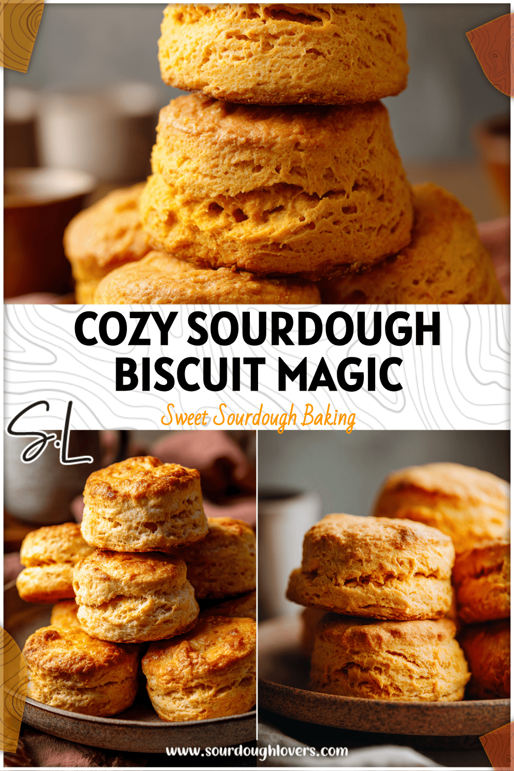 Golden sourdough sweet potato biscuits stacked on a rustic plate for cozy fall baking inspiration 26