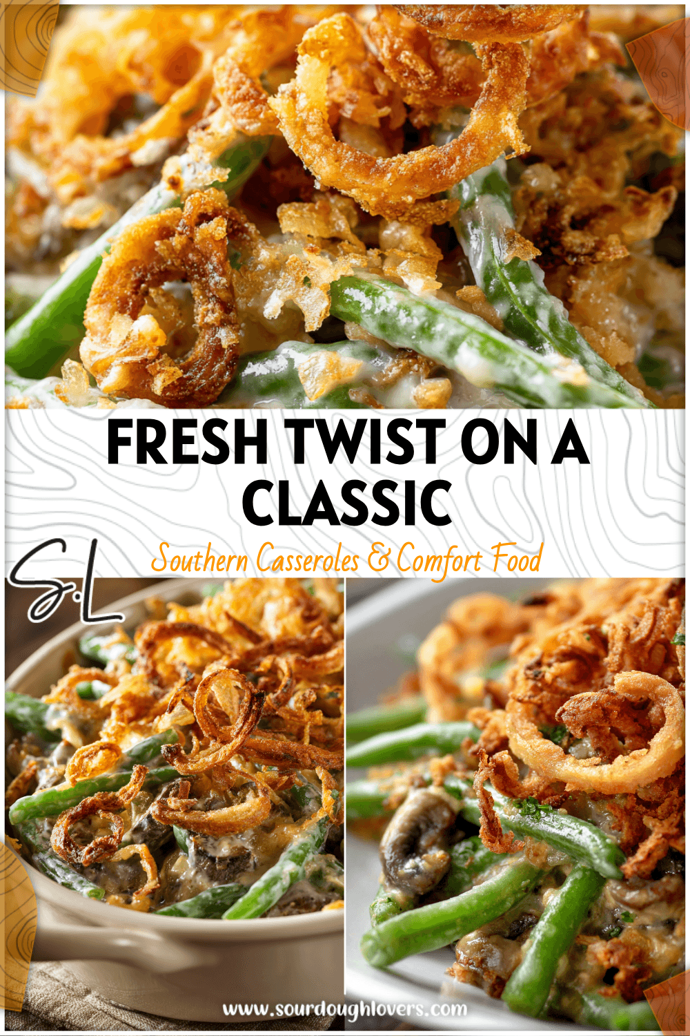 Homemade Green Bean Casserole without cream of mushroom topped with crunchy onions and fresh beans. 26
