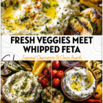 Colorful grilled vegetables served with creamy whipped feta dip with olive oil and lemon garnish. 26
