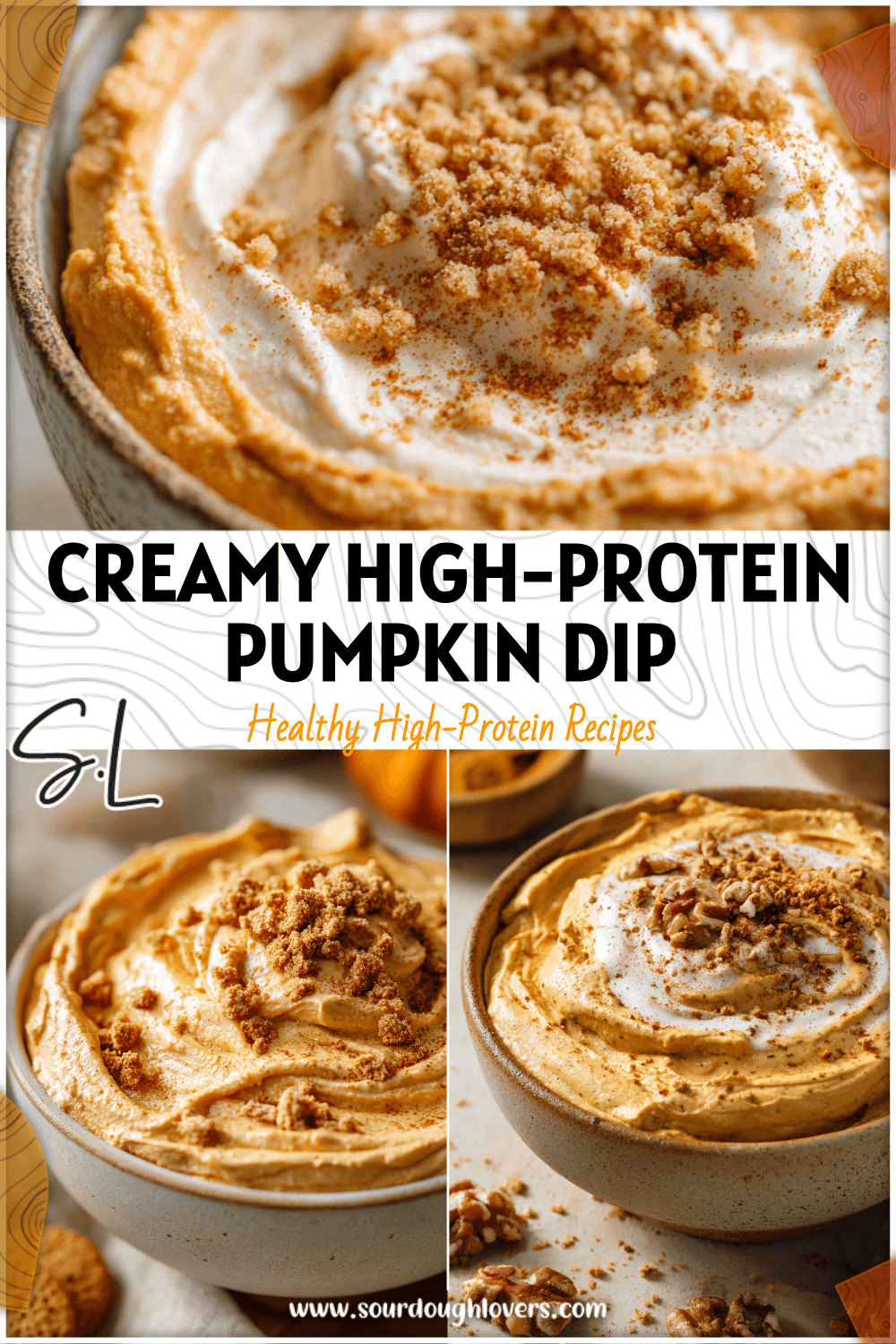 Creamy High-Protein Pumpkin Cheesecake Dip in a bowl topped with cinnamon and graham crumbs for a Healthy Pumpkin Dessert High Protein look 26