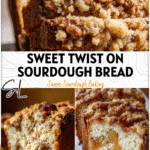 Homemade Sourdough Apple Crumb Bread for Breakfast & Dessert 5 Close-up of sliced sourdough apple crumb loaf with cinnamon apples and golden crust on a plate. 2026