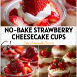 No-Bake Strawberry Cheesecake Cups | Quick & Easy Dessert In A Cup 5 Mini strawberry cheesecakes in clear cups topped with fresh berries and creamy layers for a party dessert cup look