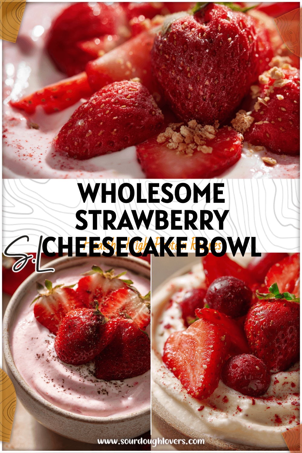Creamy strawberry cheesecake bowl topped with fresh berries for a nutritious Healthy Sweet Meal.