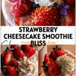 Protein Strawberry Cheesecake Smoothie Recipe for a Healthy Morning Start 5 Glass of Protein Strawberry Cheesecake Smoothie topped with fresh berries and whipped cream for a Healthy Protein Milkshake look