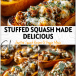Savory Apple Sage Stuffed Butternut Squash with Sausage & Sourdough 5 Stuffed butternut squash halves filled with sausage, sage, apples, and sourdough bread baked to golden perfection. 26