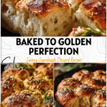 Golden skillet garlic herb sourdough bread topped with rosemary and sea salt in cast iron pan 2026