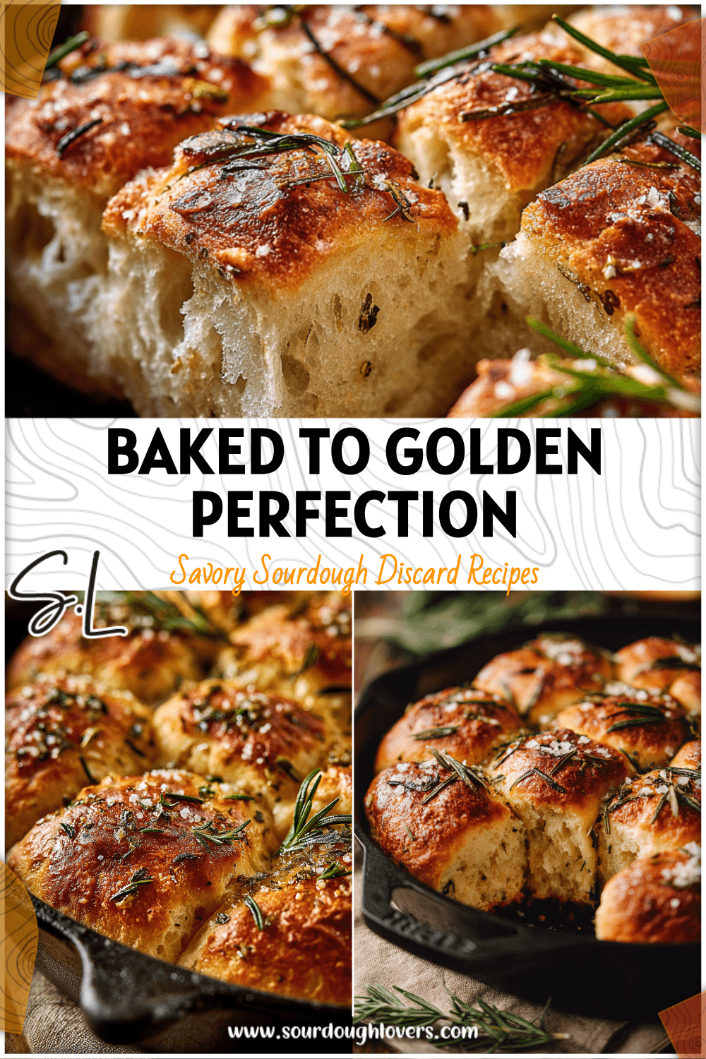 Golden skillet garlic herb sourdough bread topped with rosemary and sea salt in cast iron pan 2026