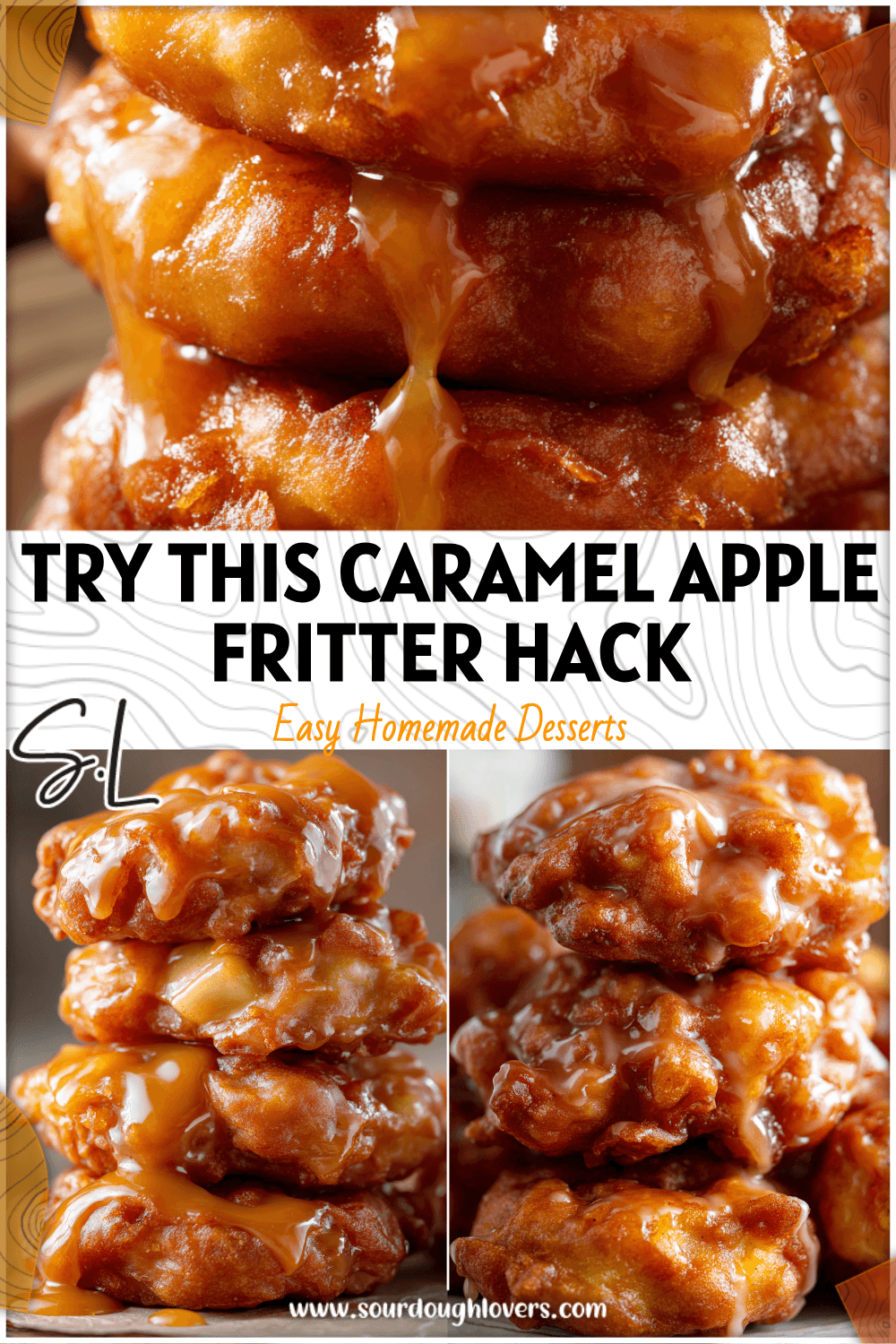 Stack of soft apple fritters glazed with caramel made from Bisquick batter and fresh apples. 2026