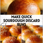 Soft & Fluffy Sourdough Burger Buns Using Discard (Quick & Easy Recipe) 5 Freshly baked golden sourdough burger buns made from discard arranged on a cooling rack.