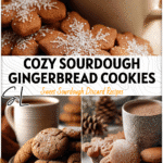 Soft Sourdough Gingerbread Cookies for Cozy Holidays 5 Plate of soft gingerbread sourdough cookies dusted with sugar beside a mug of cocoa for holiday season