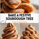 Sourdough Cinnamon Roll Christmas Tree | Cozy Holiday Discard Recipe 5 Golden sourdough cinnamon rolls shaped like a Christmas tree dusted with sugar and holiday sparkle.