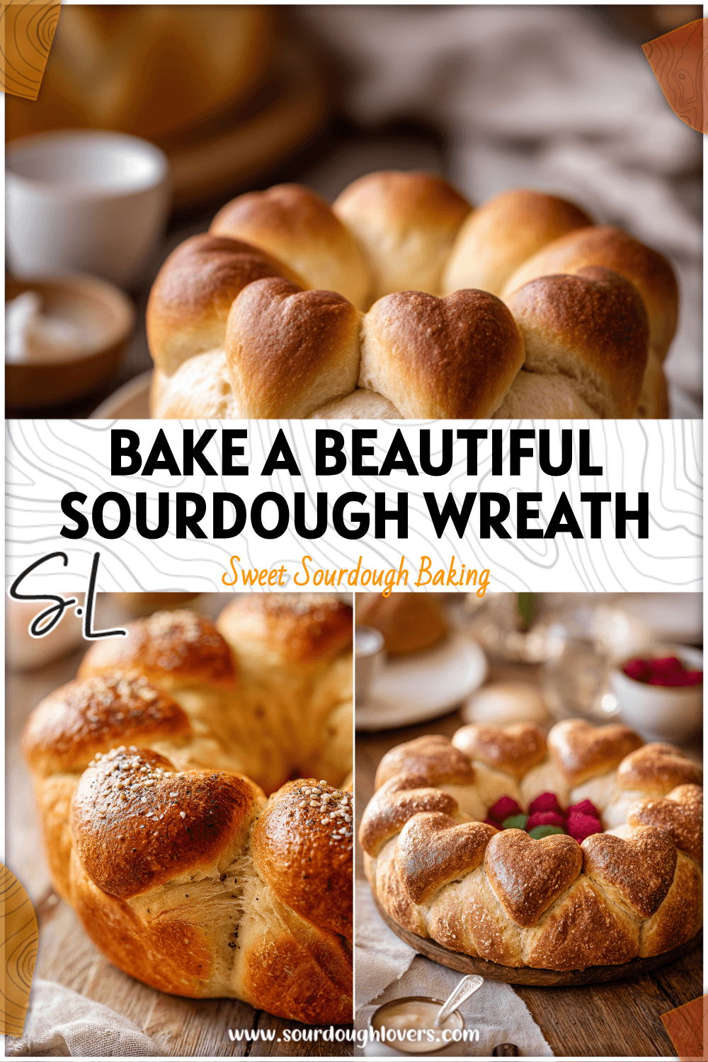 Golden Sourdough Dinner Roll Wreath with heart-shaped rolls styled for Valentines Sourdough Ideas on a rustic table. 26