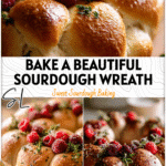 Heart-shaped sourdough dinner roll wreath decorated with berries and herbs for a Valentine table setting 26