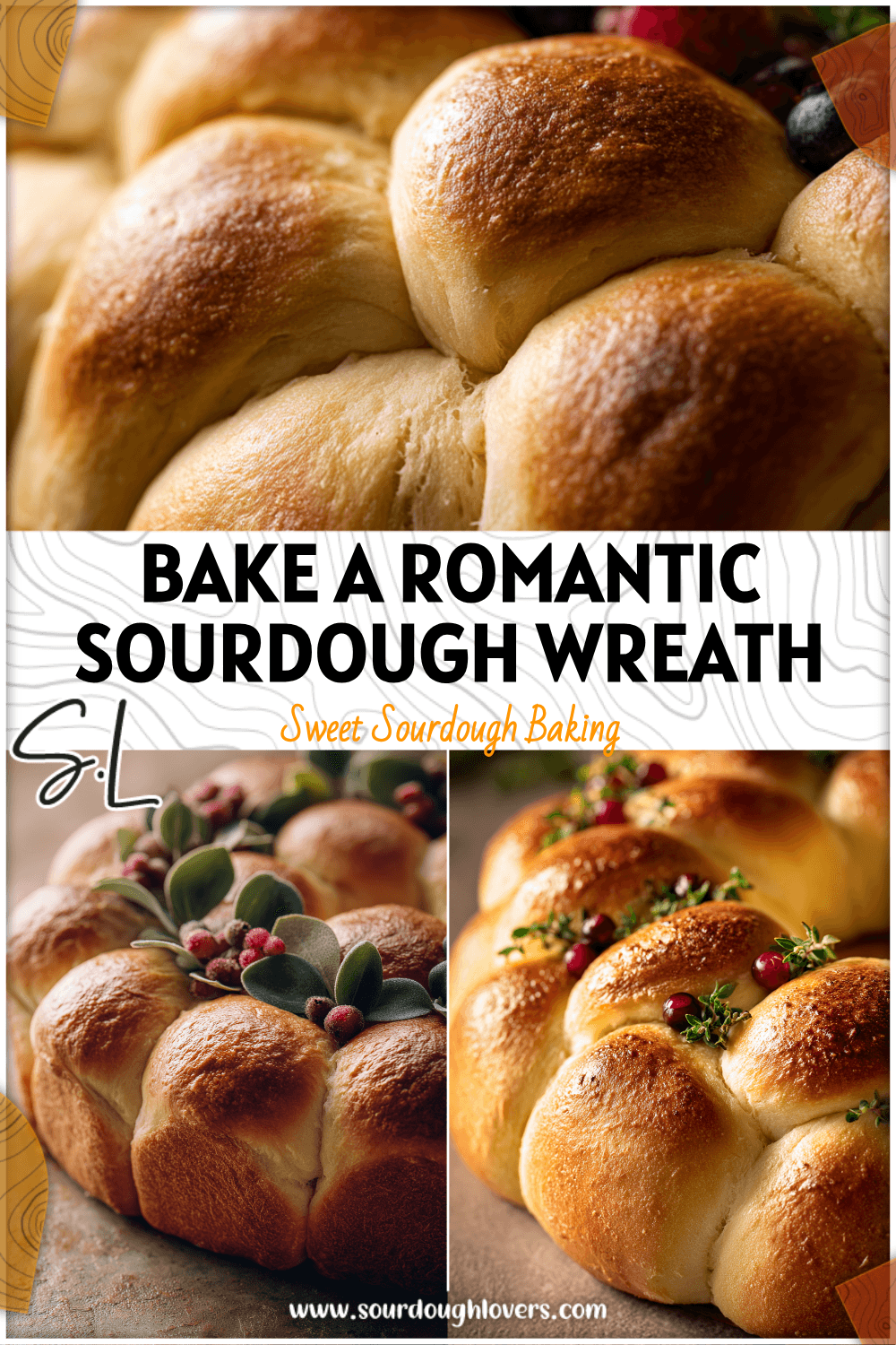 Heart-shaped sourdough dinner roll wreath decorated with berries and herbs for a Valentine table.