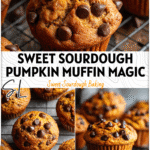 Sourdough Discard Chocolate Chip Pumpkin Muffins | Easy Autumn Treat 5 Freshly baked Sourdough Discard Chocolate Chip Pumpkin Muffins cooling on a wire rack with melty chips. 2026