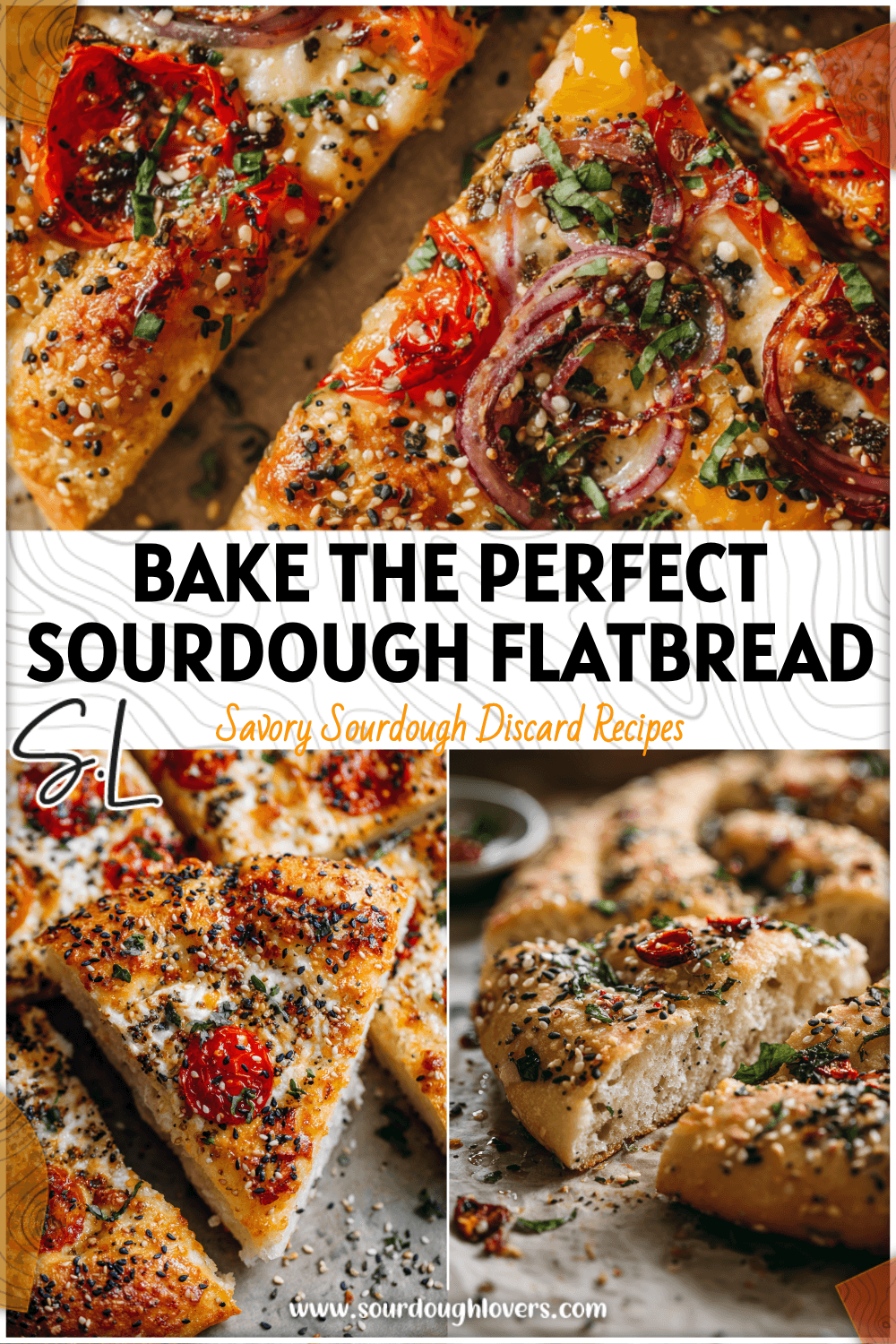 Golden sourdough everything bagel flatbread pizza on a tray with focaccia-style crust and sesame toppings 2026