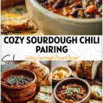 Bowl of veggie chili beside slices of Jalapeño Cheddar Sourdough Bread and Chive Sourdough Bread on a rustic table