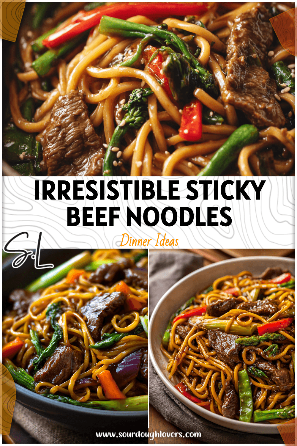 Bowl of sticky Asian beef noodles with vegetables in glossy sauce for a cozy dinner setting 2026