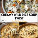 Steaming bowl of Stove Top Cream Chicken And Wild Rice Soup topped with herbs and shredded cheese. 2026