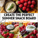 Colorful Summer Snack Board with assorted fruits, cheeses, dips, and assorted finger foods on a tray. 2026