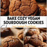 Vegan Sourdough Ginger Cookies with Molasses Flavor 5 Round vegan sourdough ginger cookies with molasses glaze on a parchment-lined baking tray. 26