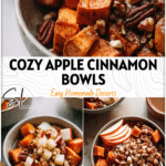 Warm Apple Cinnamon Breakfast Bowls | Whole 30 & Paleo Ready 5 Bowl filled with warm apple cinnamon sweet potatoes topped with nuts and spices for a Whole 30 Breakfast.