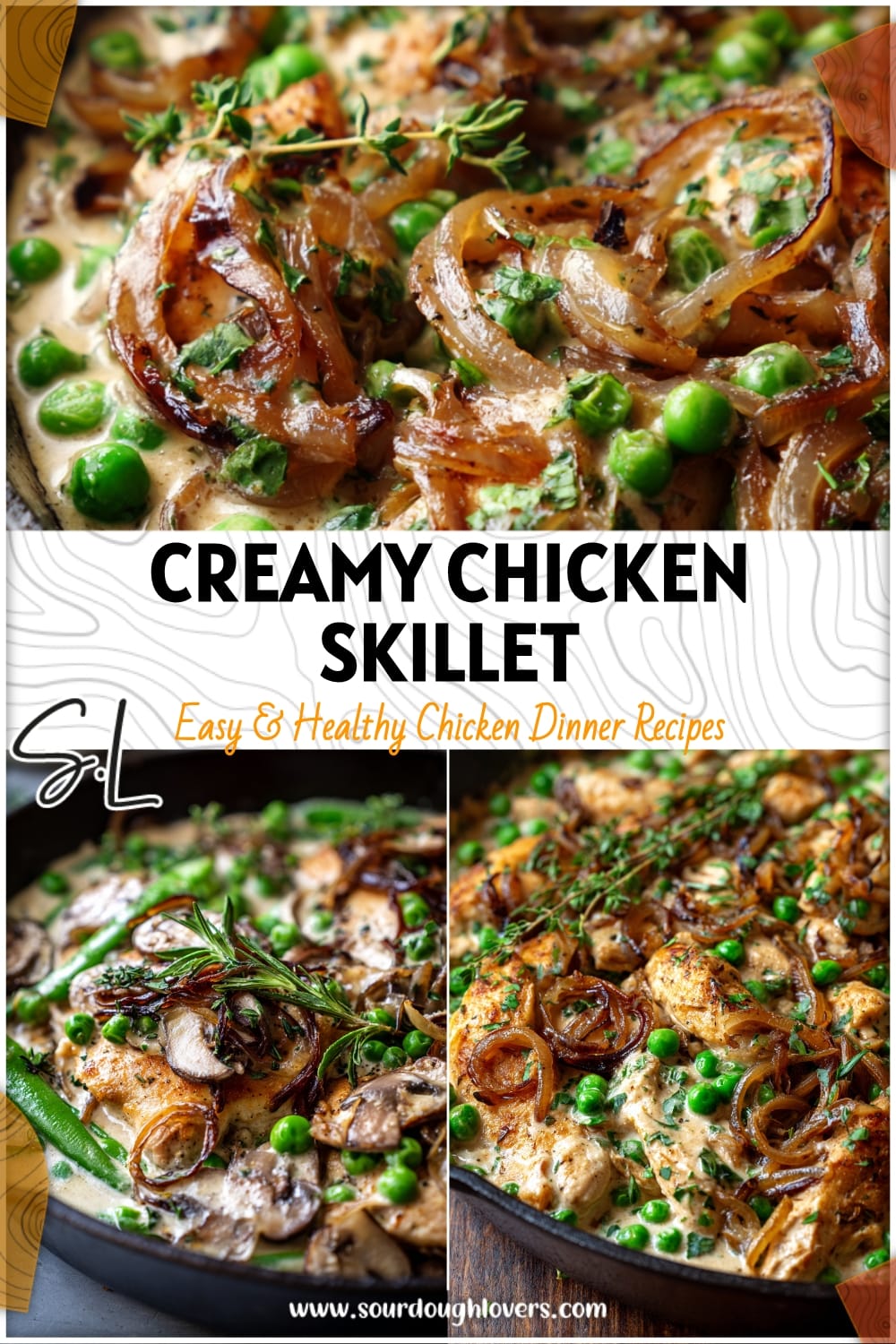 Creamy Chicken & Pea Skillet with Balsamic Onions