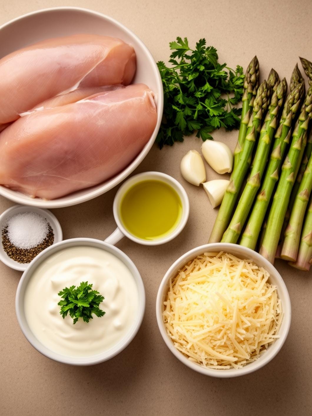Creamy Garlic Chicken & Asparagus Skillet