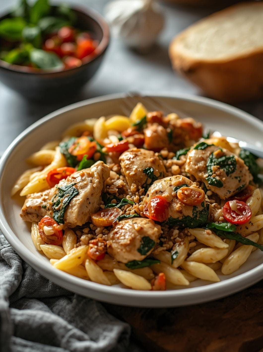 Creamy Tuscan Chicken Orzo with Spinach & Sun-Dried Tomatoes