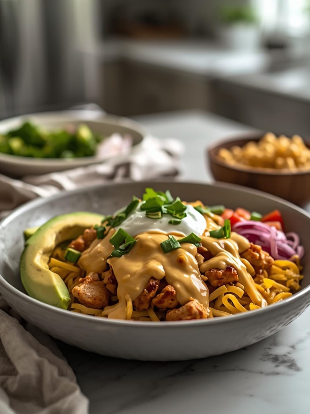 Easy 20-Minute Chicken Taco Bowls with Creamy Queso
