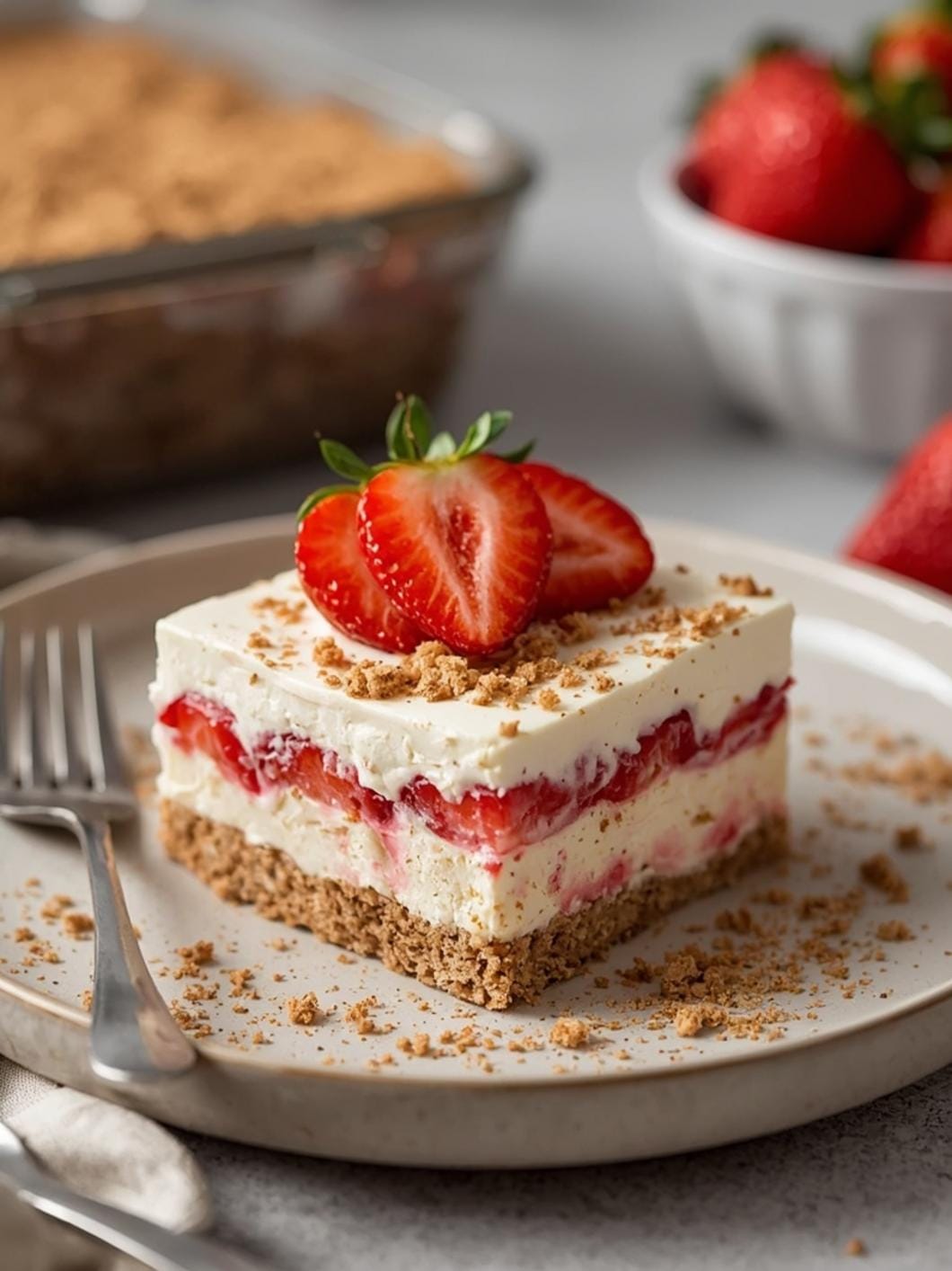 Easy No-Bake Strawberry Shortcake Icebox Cake with Graham Crackers
