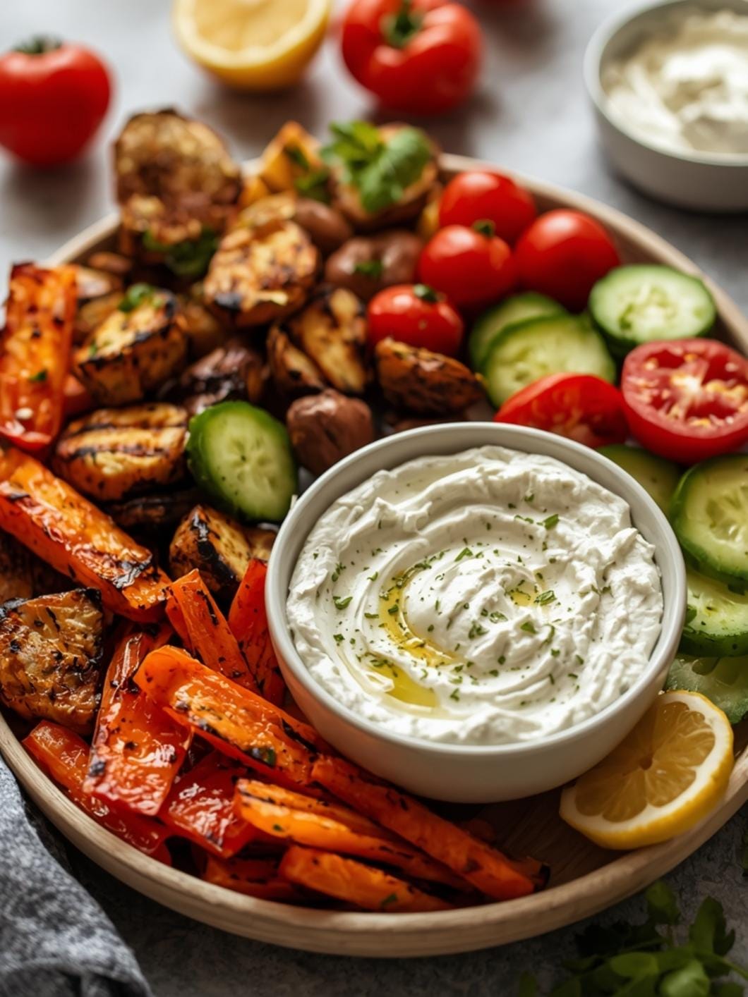 Grilled Veggie Platter with Creamy Whipped Feta Dip