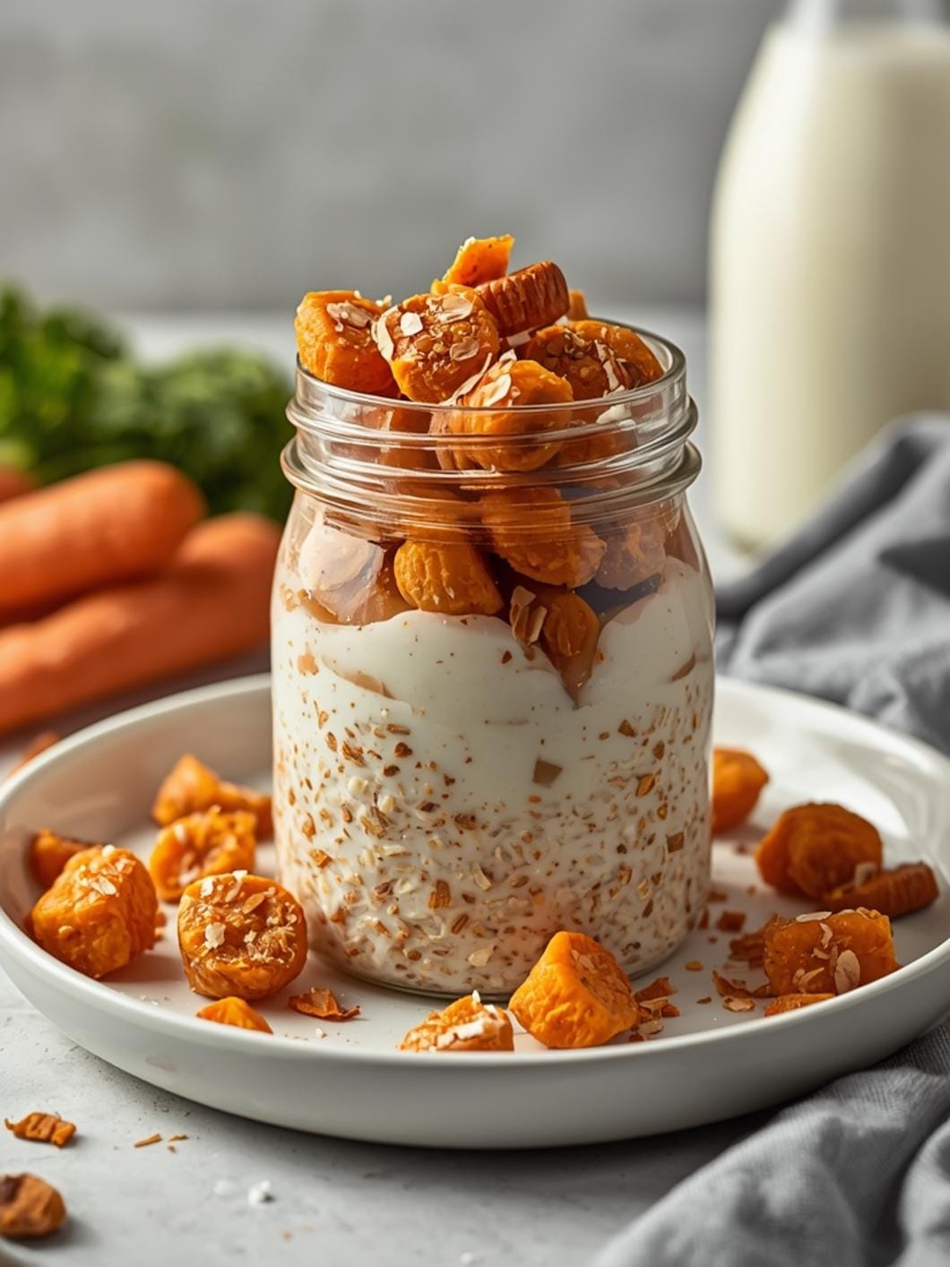 Healthy Carrot Cake Overnight Oats with Almond Milk