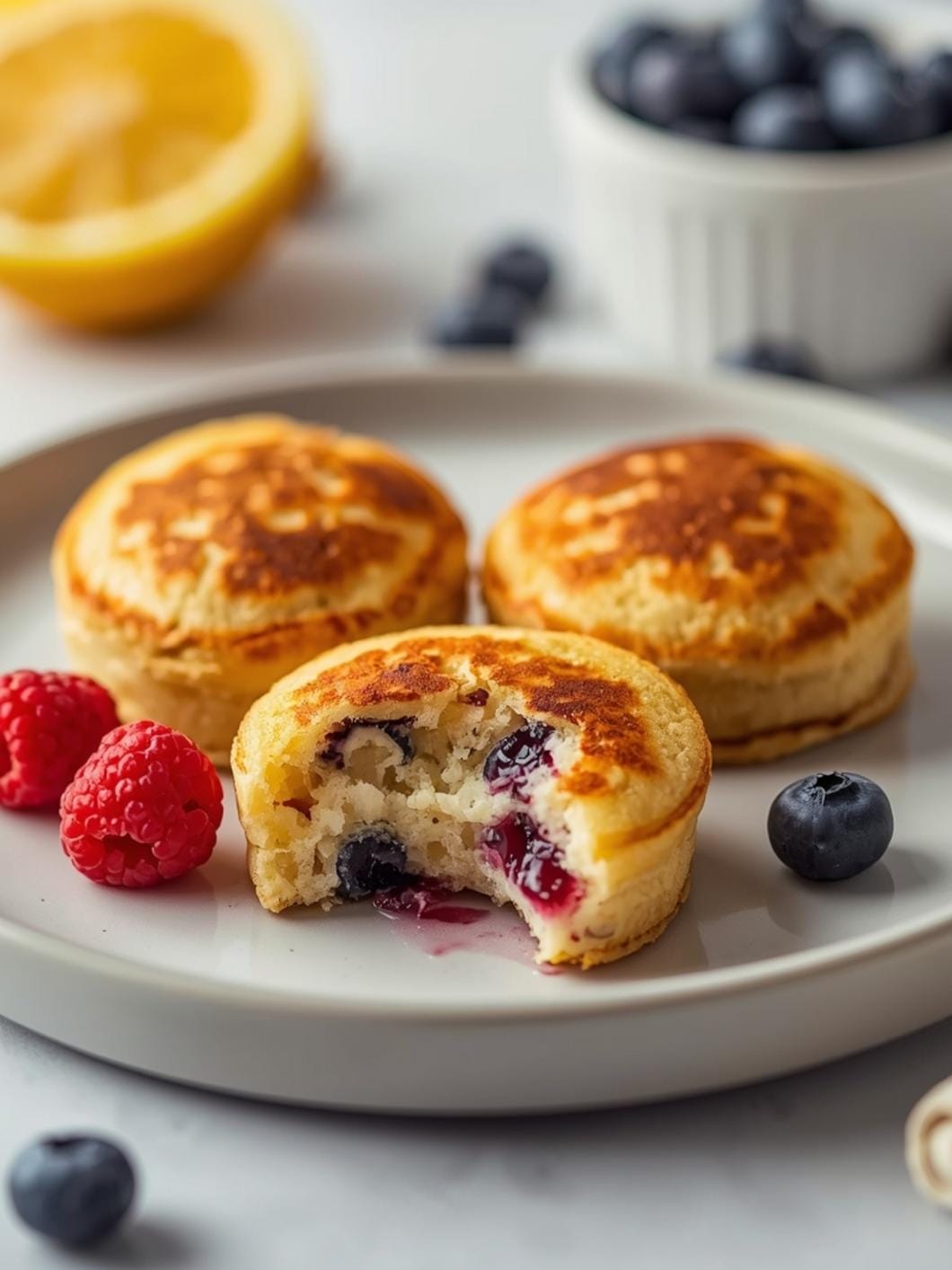 High-Protein Sourdough Pancake Bites with Lemon Blueberry