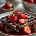 Homemade Chocolate Strawberry Waffles for Breakfast 12 =