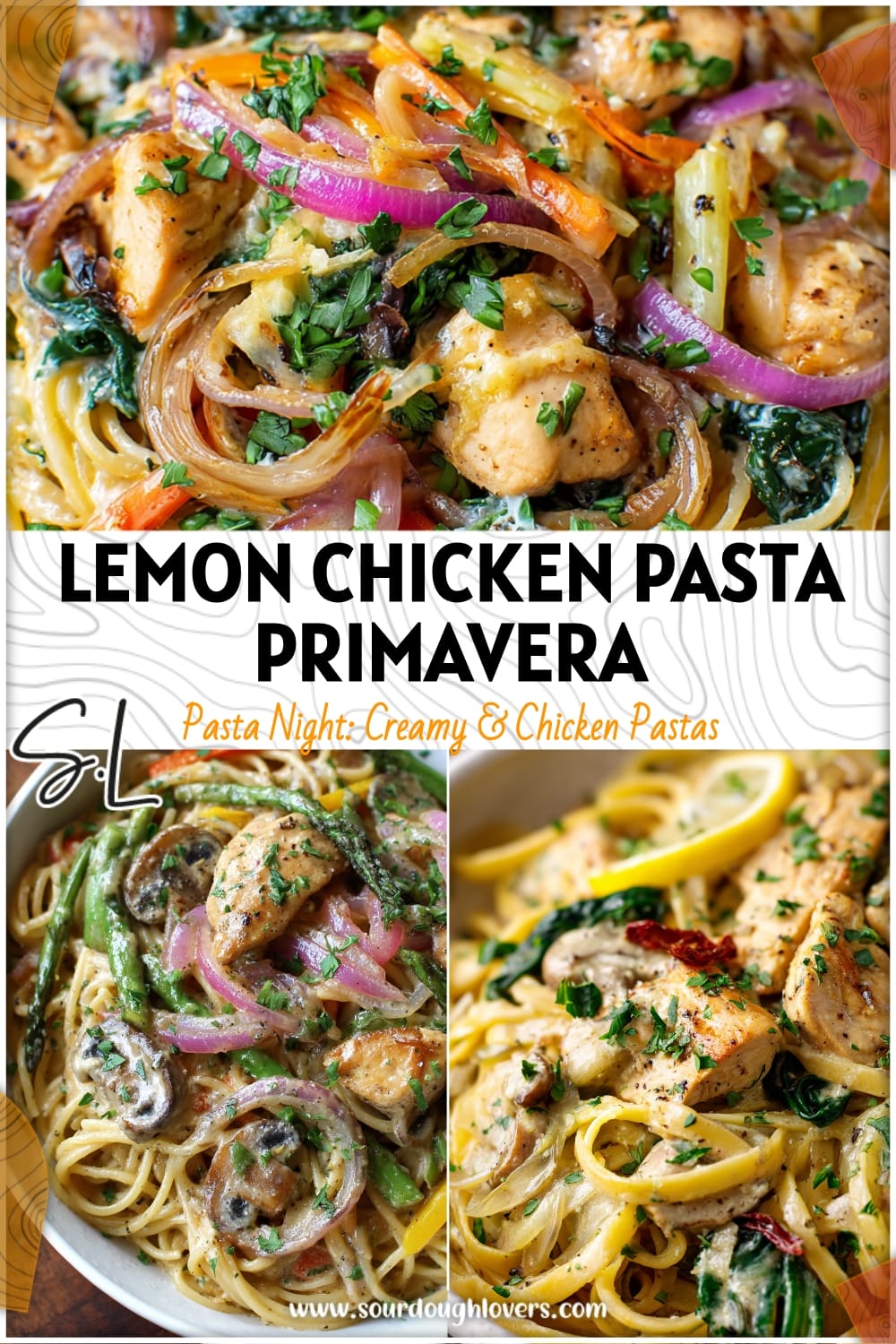 Lemon Chicken Pasta Primavera with Balsamic Onions & Cream Sauce
